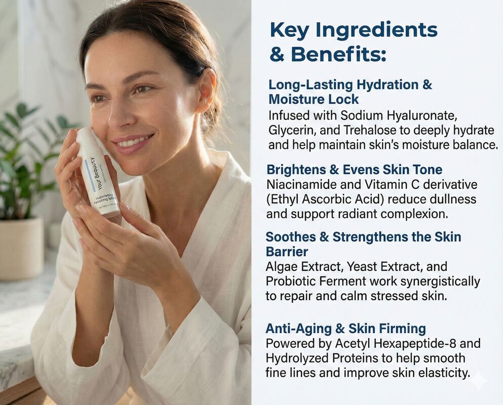 OEM ODM customized multi effect moisturizing essence lotion, suitable for dry and mature skin, moisturize, reduce wrinkles, brighten and darken, whiten, remove spots and acne, and create young luster