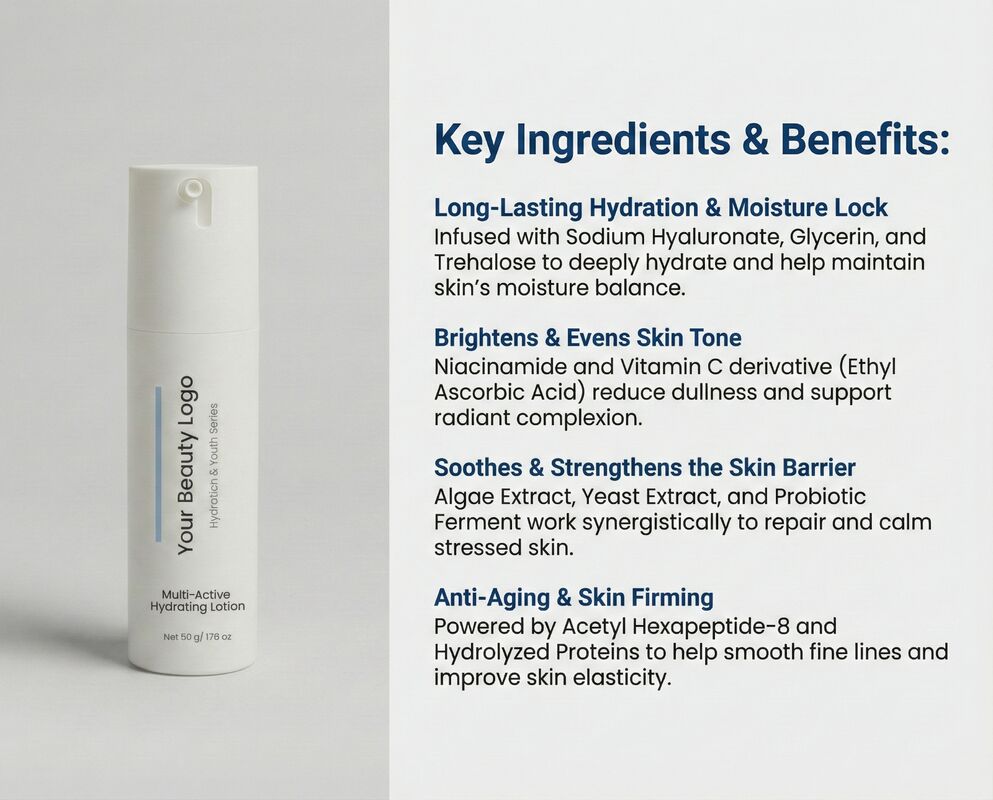 OEM ODM customized multi effect moisturizing lotion, suitable for dry and mature skin, locks moisture, reduces wrinkles, brightens darkness, and creates youthful luster