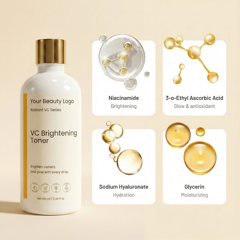 OEM ODM VC Whitening Toner, containing double vitamin C and niacinamide, suitable for dull skin, can moisturize, even skin tone, and prepare the skin for radiance
