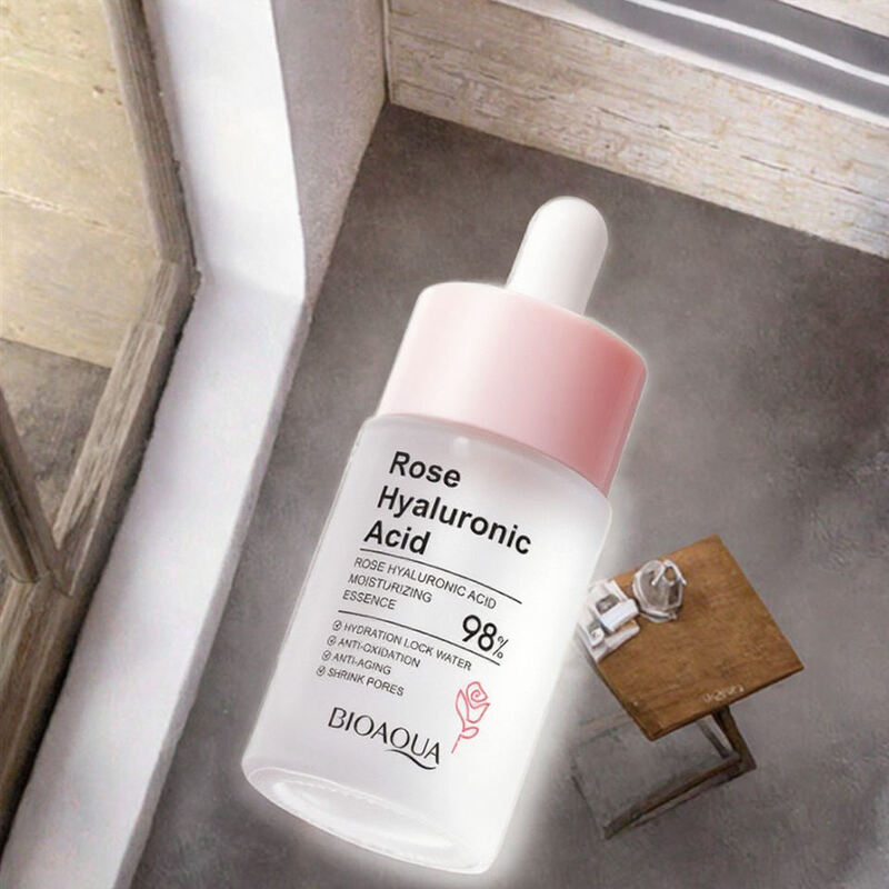 OEM ODM own brand pure natural rose face essence liquid, containing hyaluronic acid and glycerin, pore shrinking moisturizing serum