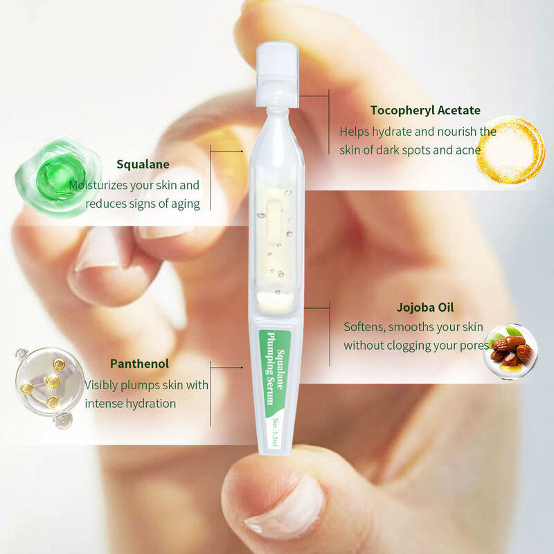 OEM ODM Squalane Vitamin E Facial Ampoule, containing panthenol and jojoba oil for moisturizing, anti-aging serum, suitable for dry and sensitive skin