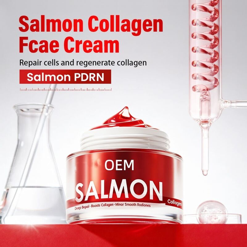 OEM ODM Salmon Rose PDRN Collagen Brightening&Whitening face cream, which can promote the generation of collagen, fade dark spots, nourish skin, moisturize skin deeply, and moisturize face cream