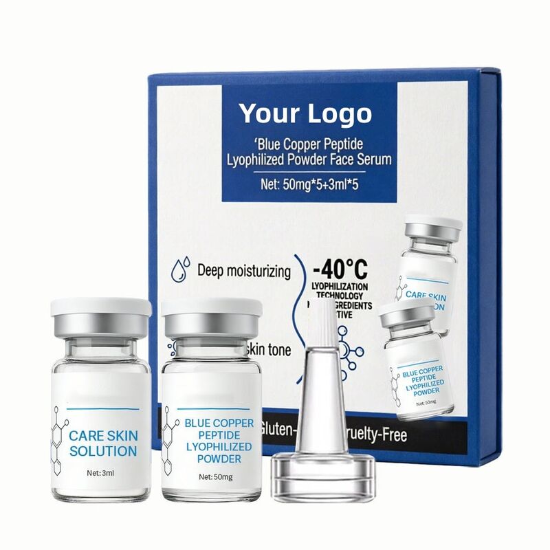OEM ODM Brand Copper Peptide Freeze-Dried Powder Facial Essence Set Skincare Repair Skin Barrier Hydration Anti-Aging Serum