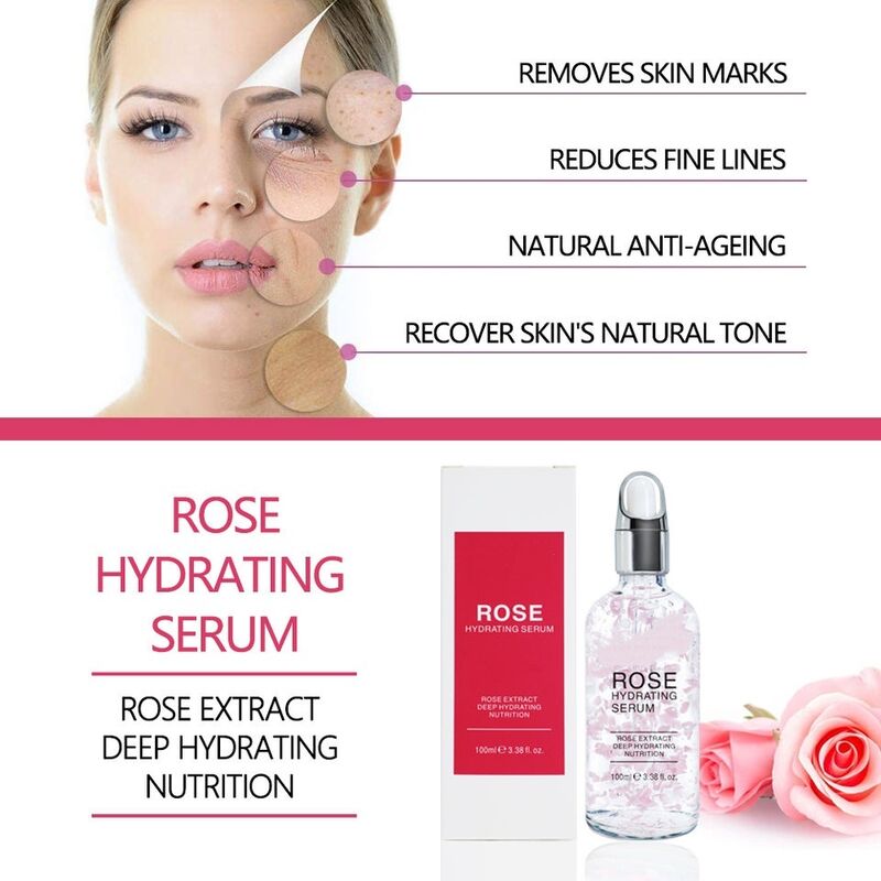 OEM ODM brand organic rose petals hyaluronic acid liquid facial essence for skin care, whitening and anti-aging