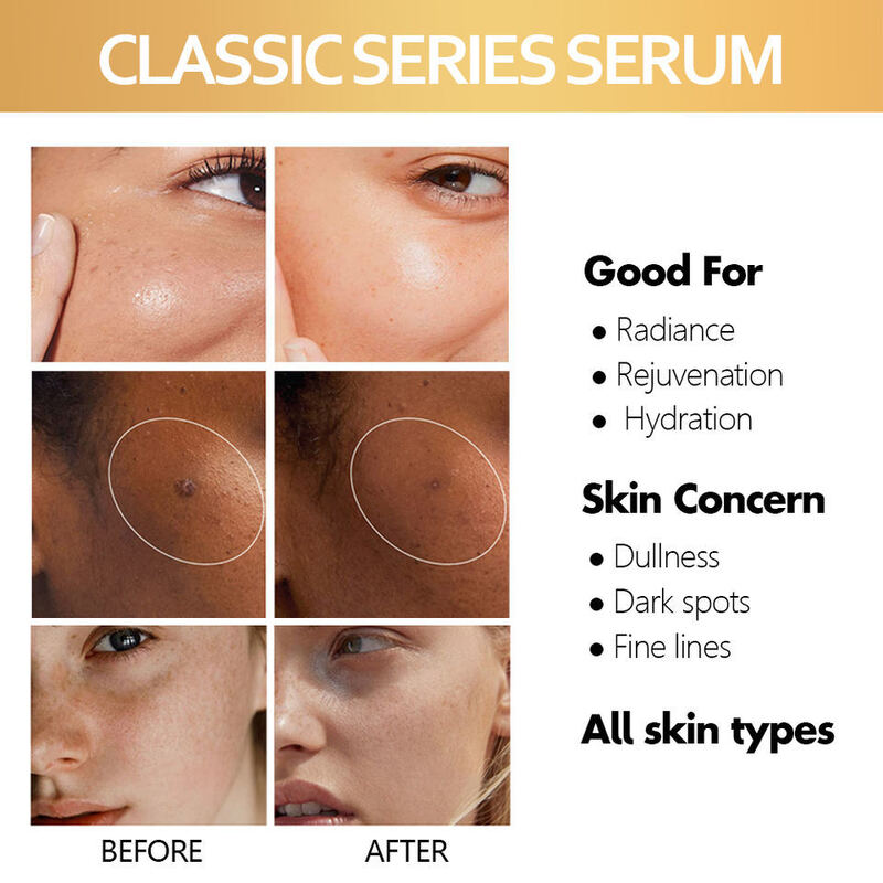 OEM ODM Brand 24K Gold Essence Hyaluronic Acid 30ml Anti-Aging Anti-Wrinkle Hydrating Brightening Facial Serum