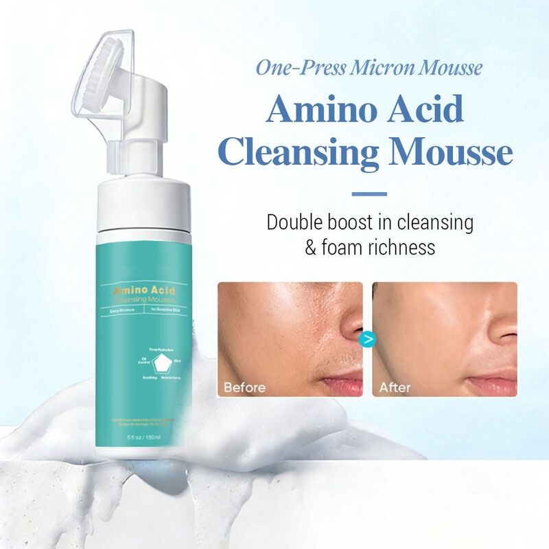 OEM ODM brand organic amino acid foam skin care cleanser, suitable for sensitive skin, moisturizing, antibacterial and blackhead removal