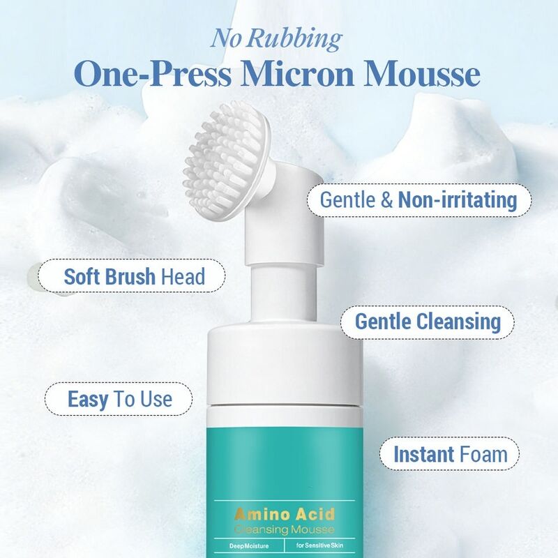 OEM ODM brand organic amino acid foam skin care cleanser, suitable for sensitive skin, moisturizing, antibacterial and blackhead removal