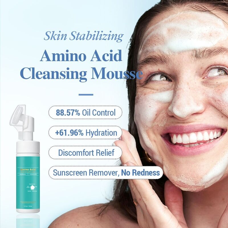 OEM ODM brand organic amino acid foam skin care cleanser, suitable for sensitive skin, moisturizing, antibacterial and blackhead removal