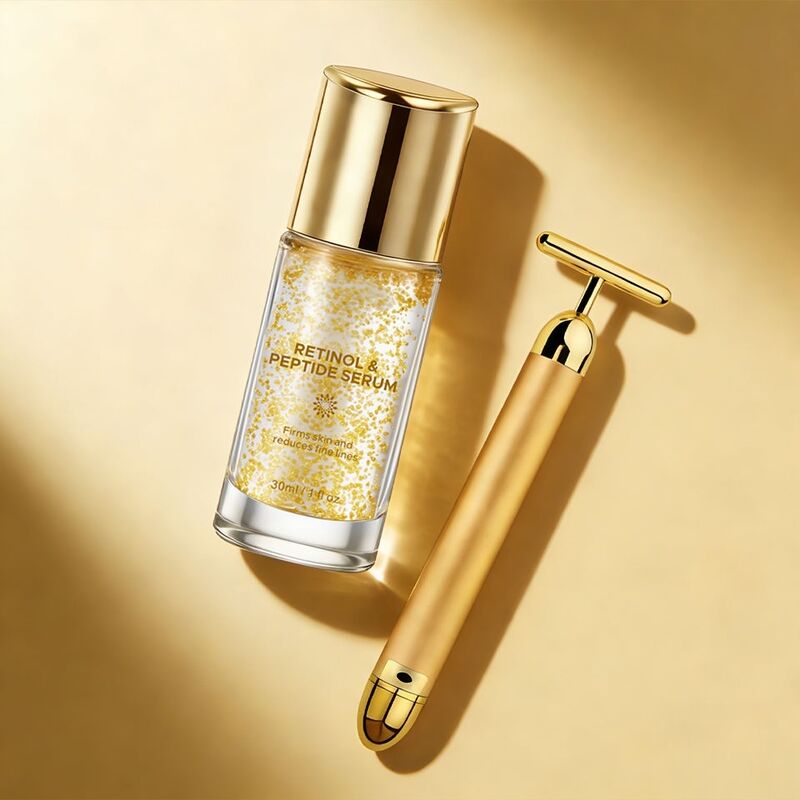 OEM ODM Brand Natural Facial Essence Gold Particle Retinol Peptide Anti-Wrinkle Firming Brightening Peptide Serum Skincare Product