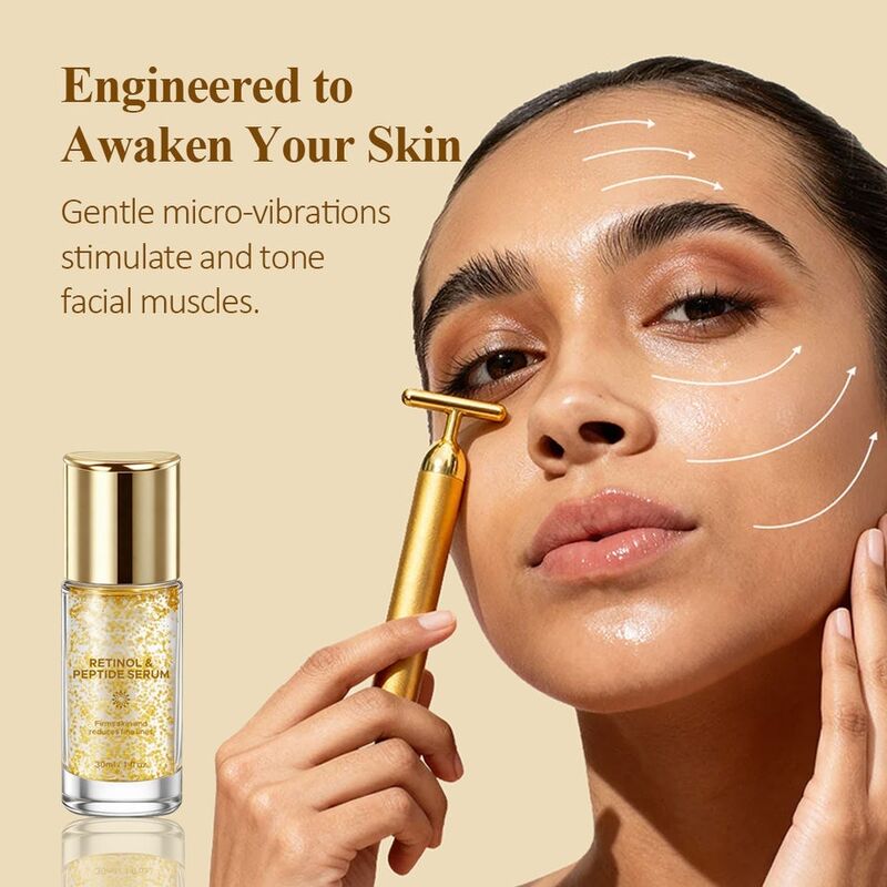OEM ODM Brand Natural Facial Essence Gold Particle Retinol Peptide Anti-Wrinkle Firming Brightening Peptide Serum Skincare Product