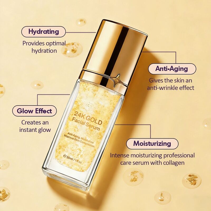 ODM ODM brand natural 24K gold hyaluronic acid facial lifting and skin care essence product, whitening, anti-aging, firming and tender skin