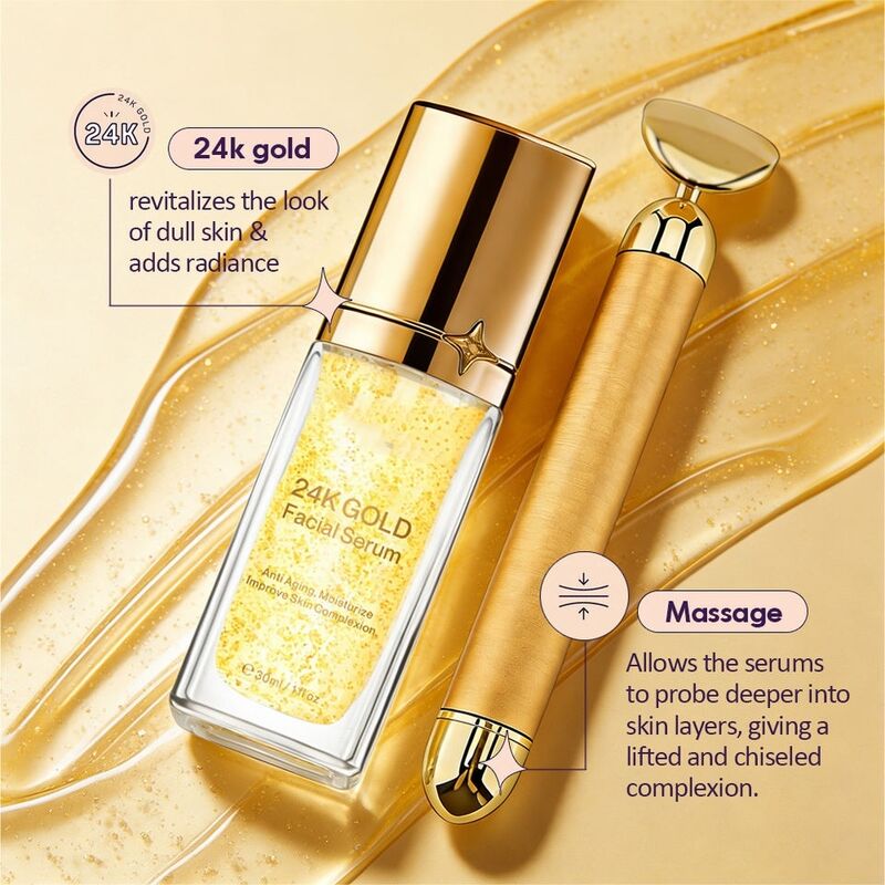 ODM ODM brand natural 24K gold hyaluronic acid facial lifting and skin care essence product, whitening, anti-aging, firming and tender skin