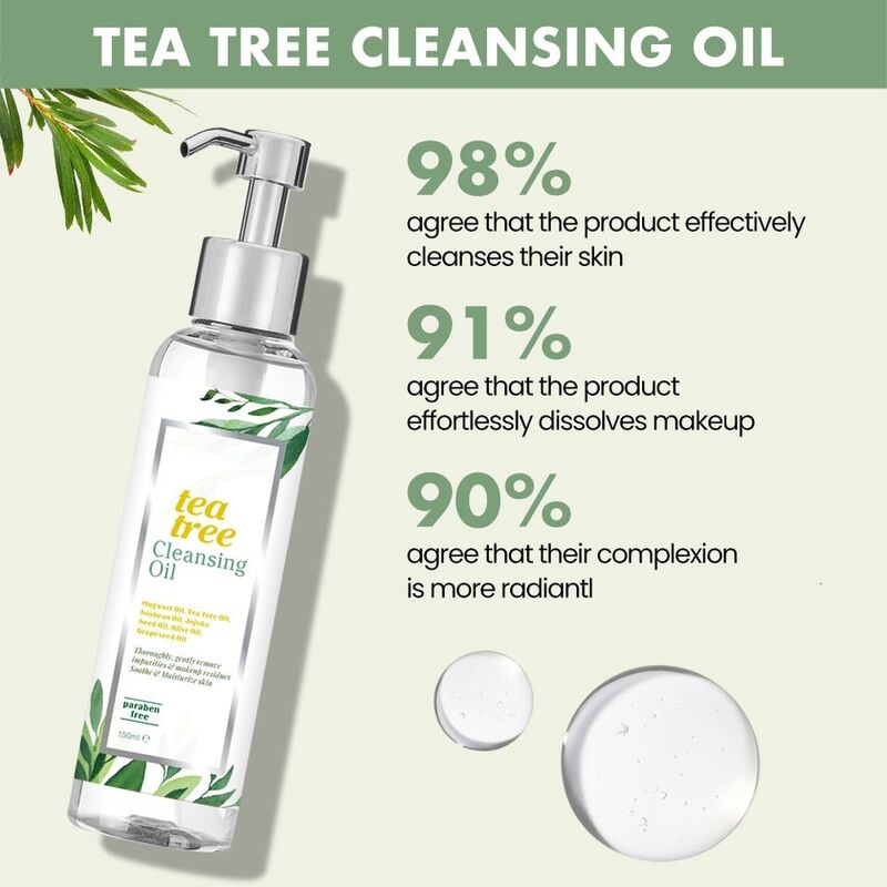 OEM ODM Customized Cosmetics Natural Tea Tree Facial Makeup Remover Oil Makeup Remover Liquid Deep Cleansing Water Tender Skin Makeup Remover Oil