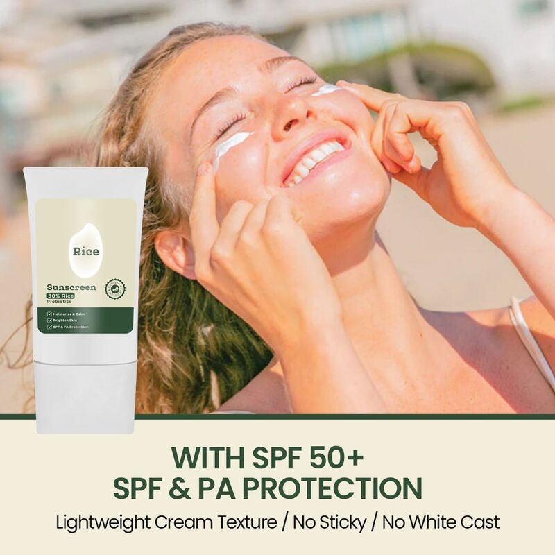 OEM ODM Korean Rice UV Sunscreen SPF 50 Instant Whitening and Whitening Organic Rice and Probiotics Vegetarian