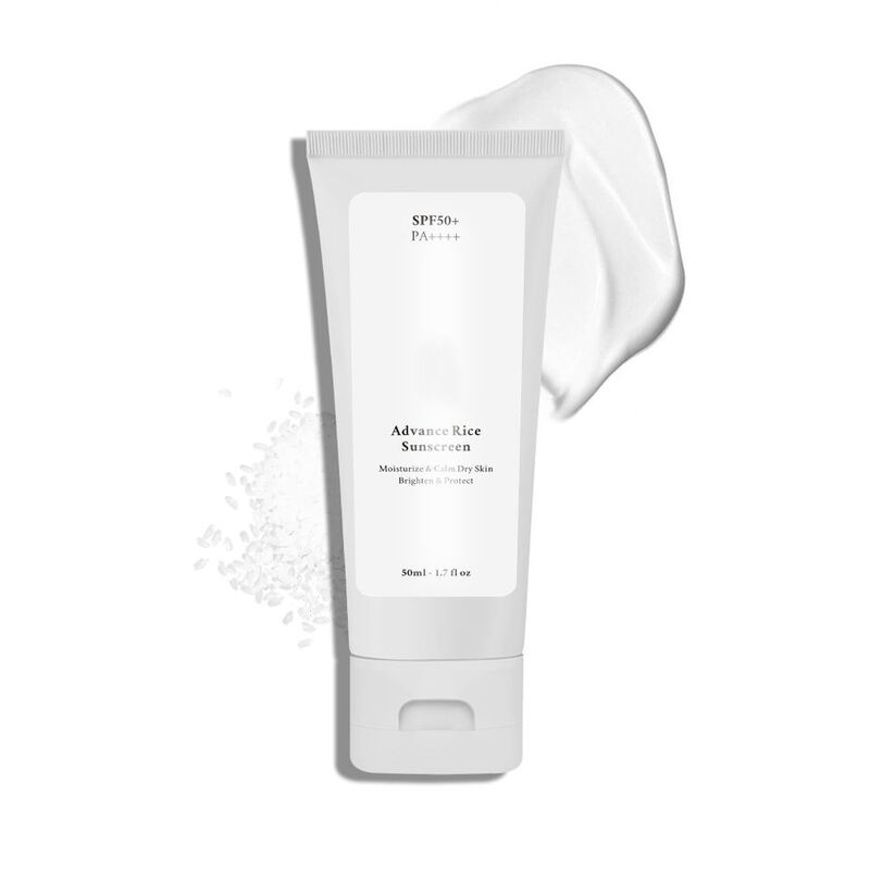 OEM ODM brand customized organic Korean UV sunscreen SPF 50 instant whitening and relieving rice sunscreen vegetarian 50ml protection