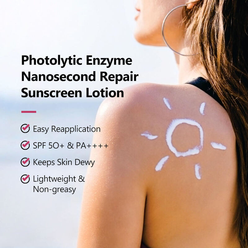 OEM ODM Korean brand customized vegan photolytic enzyme nanosecond repair facial and body sunscreen SPF 50 UVA UVB sunscreen