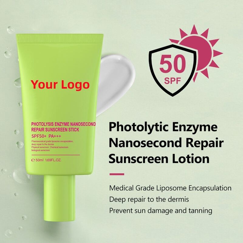 OEM ODM Korean brand customized vegan photolytic enzyme nanosecond repair facial and body sunscreen SPF 50 UVA UVB sunscreen