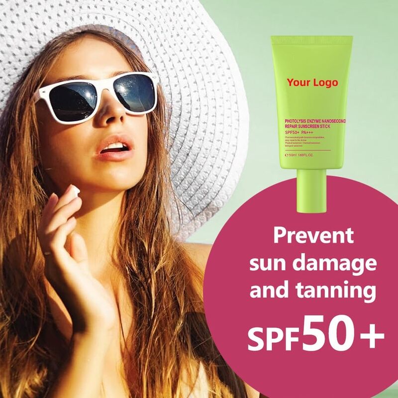 OEM ODM Korean brand customized vegan photolytic enzyme nanosecond repair facial and body sunscreen SPF 50 UVA UVB sunscreen