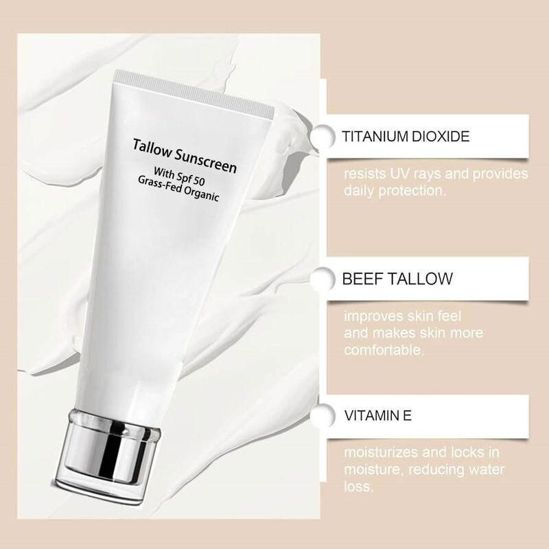 OEM ODM Brand Customized Natural Mineral SPF 50 Sunscreen Grass-Fed Fresh Beef Fat Halal Zinc Sunscreen Non-Greasy Skin Protection