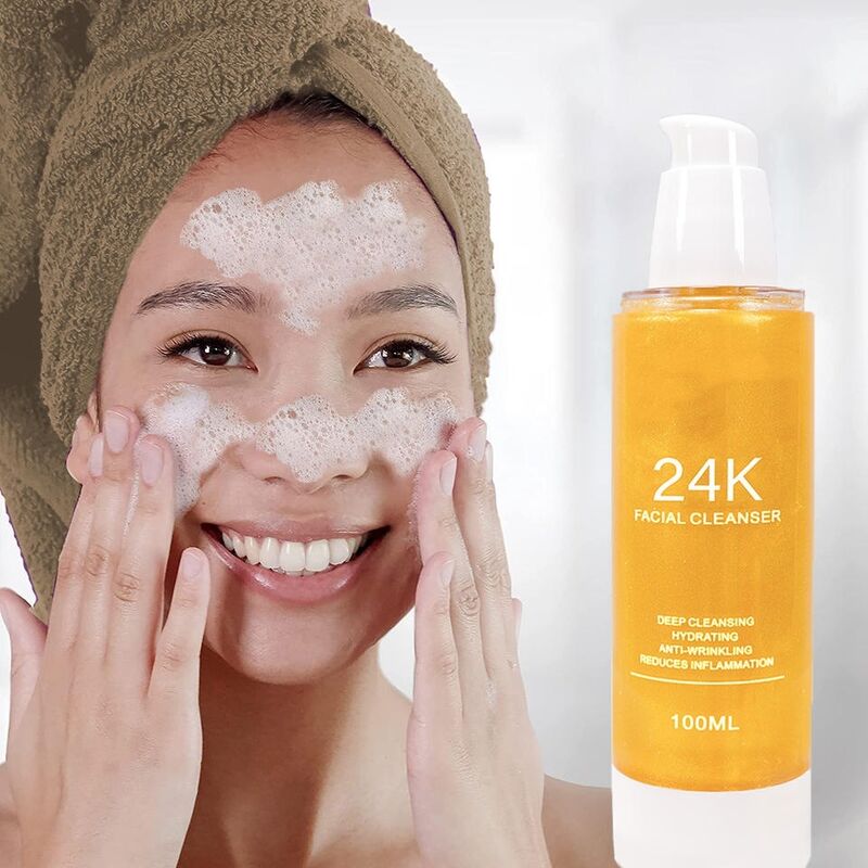 OEM ODM brand organic natural skincare products 24k gold deep cleansing exfoliating moisturizing cleanser facial cleanser
