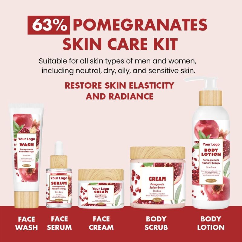 OEM ODM Brand Natural Pomegranate Skin Care Set Whitening and Brightening essence Blood Clear Brightening Skin Facial Moisturizing Cream Day and Night face cream Moisturizing Cream Cleanser