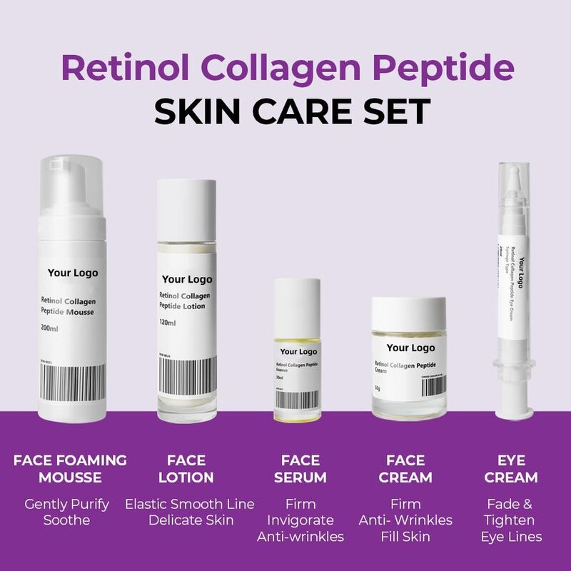 OEM ODM brand organic skin care set Collagen peptide anti-aging face cream anti wrinkle whitening essence foaming cleanser amino acid