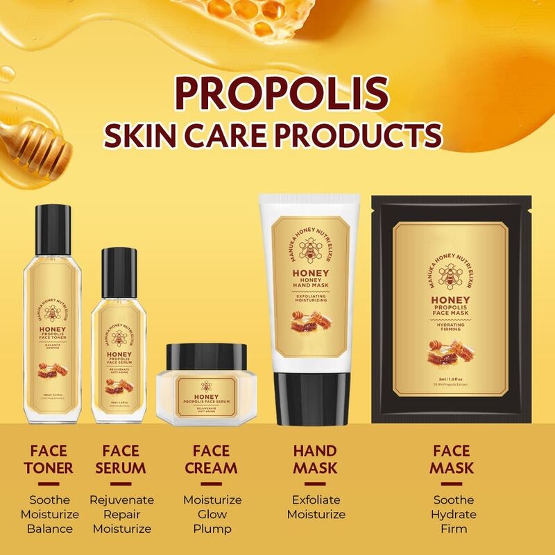 OEM ODM Propolis Skincare Set Facial Essence Brand Customized Natural Skincare Anti-Aging Wrinkle Brightening Facial Cream Mask