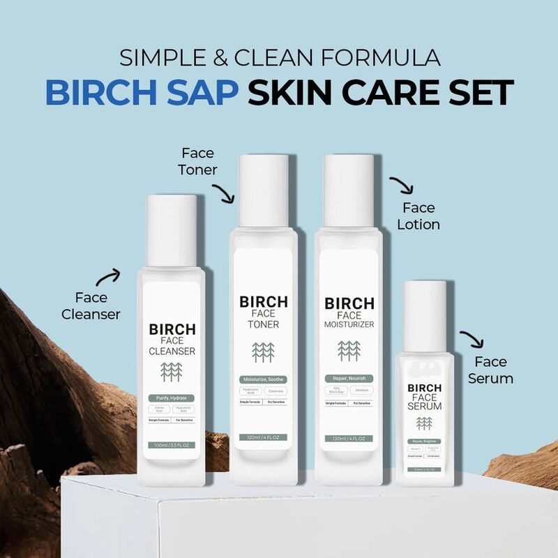 OEM ODM Brand Skin Care Set Natural Birch Juice Facial Serum Sensitive Skin Care Face Cream Collagen Anti aging Moisturizing Reddening Skin Toner Cleanser Facial Cleanser