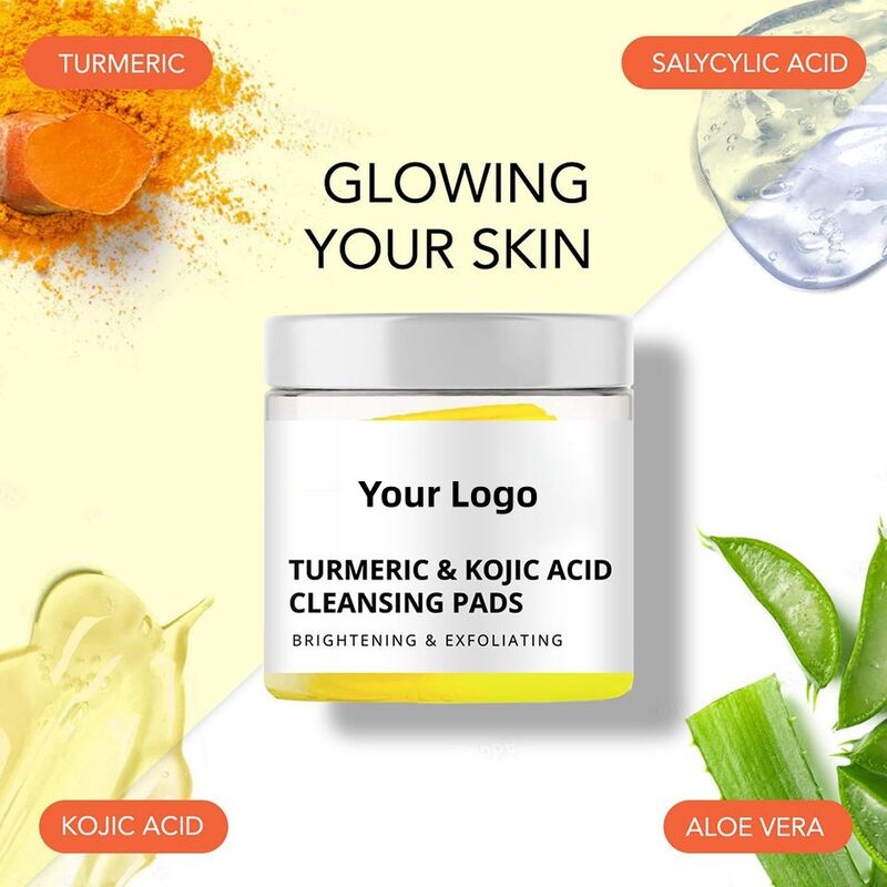 OEM ODM Kojic Acid Turmeric Cleansing Pad, Wash Face Salicylic Acid Brightening Spot Face Cotton Toner Pad, Moisturizing and Moisturizing Skincare