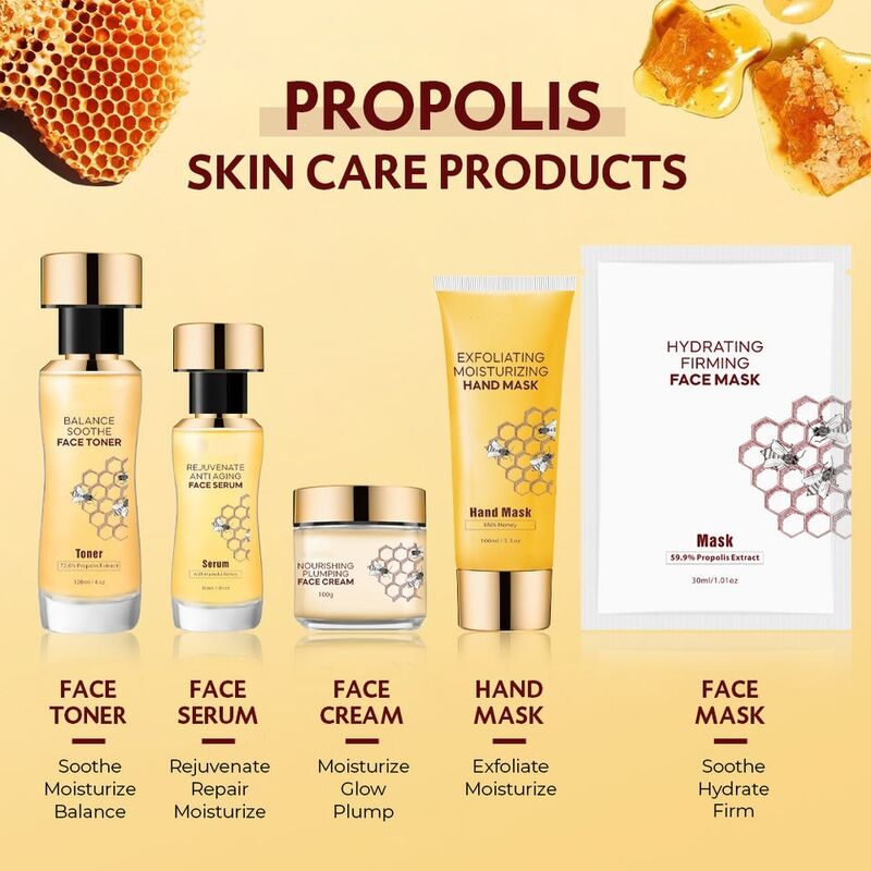 OEM ODM brand natural skin care set propolis facial mask skin care moisturizing anti-aging firming face cream whitening firming spot removing essence