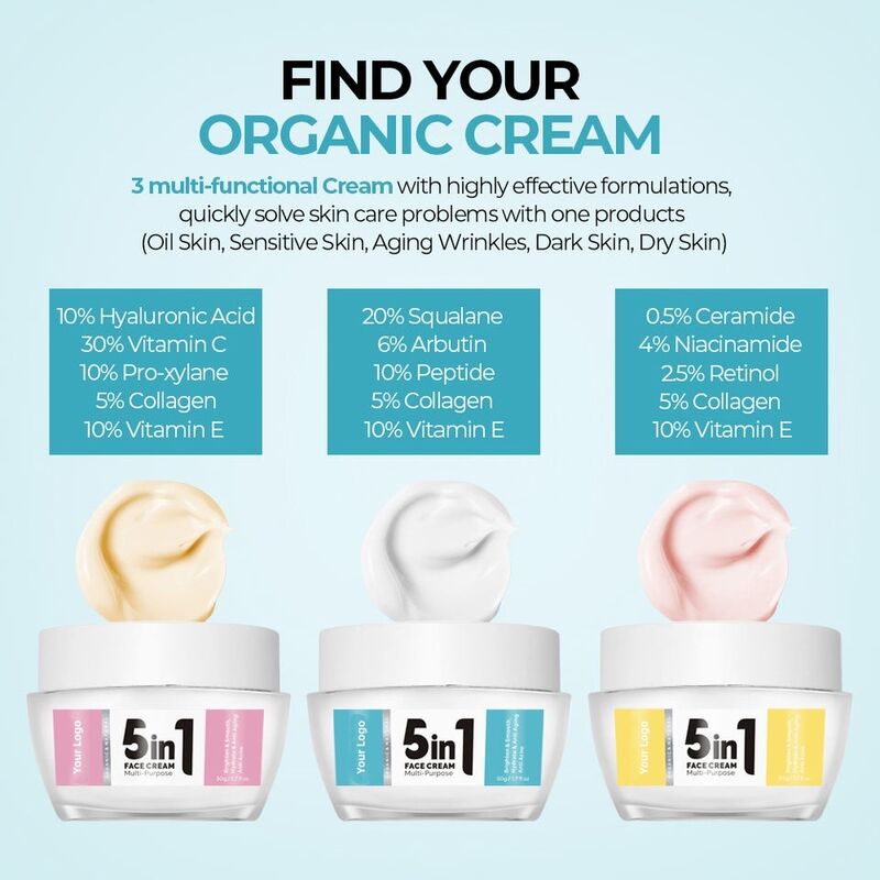 OEM ODM 5 in 1 face cream Natural skin care whitening anti-aging wrinkle brightening face cream