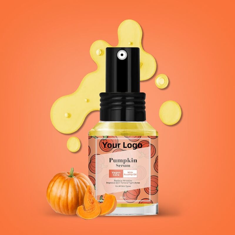 OEM ODM brand vegetarian skincare products, pumpkin rose fruit anti-aging wrinkles brightening acne treatment facial skin serum