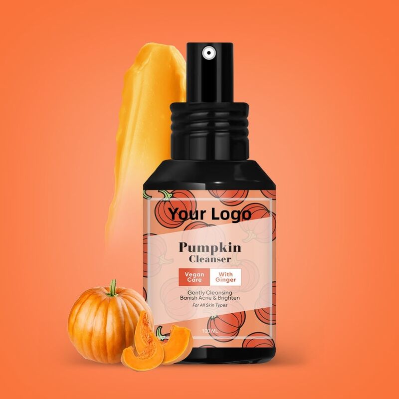 OEM ODM brand customized vegetarian natural skincare products, pumpkin ginger acne removal and whitening facial cleanser, facial cleanser