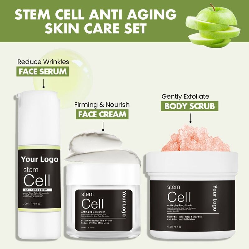 OEM ODM Korean brand organic skin care product set anti fine lines and wrinkles firming essence to enhance apple stem cell facial moisturizing cream