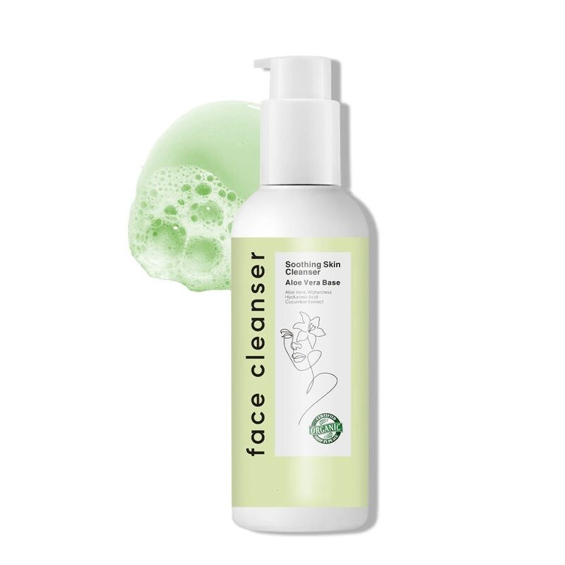 OEM ODM brand customized organic aloe vera facial cleanser for women, soothing acne, moisturizing, smoothing, whitening, makeup and skincare facial cleanser