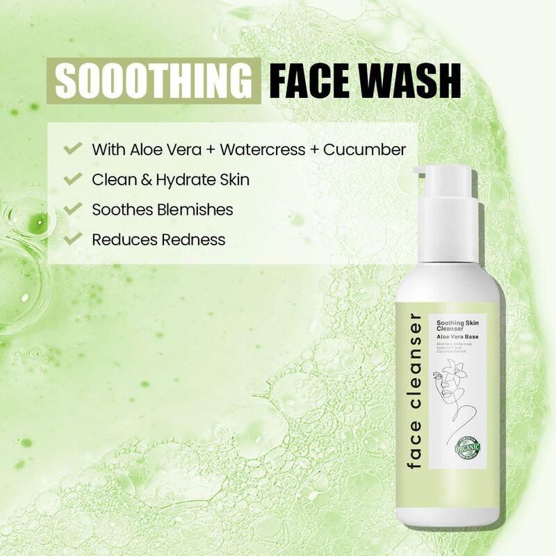 OEM ODM brand customized organic aloe vera facial cleanser for women, soothing acne, moisturizing, smoothing, whitening, makeup and skincare facial cleanser