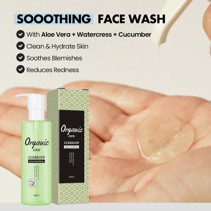 OEM ODM organic aloe vera facial cleanser for soothing redness, acne treatment, moisturizing, smoothing, makeup removal, facial cleanse