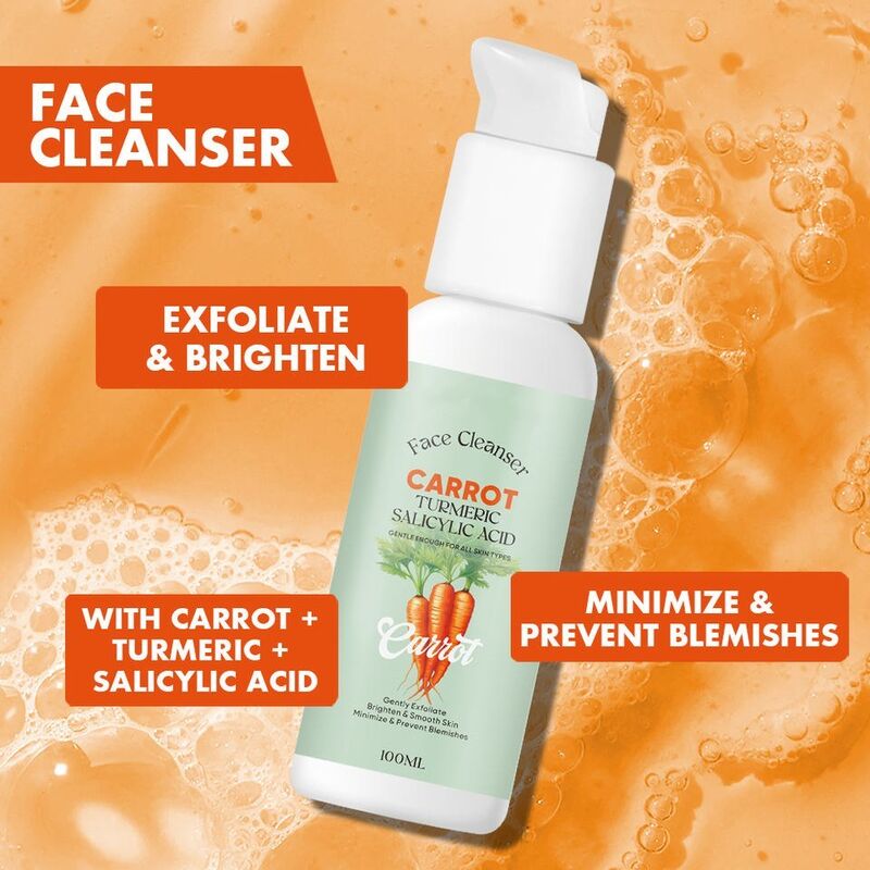 OEM ODM brand customized whitening facial cleanser, carrot facial cleanser, acne removal skincare products, deep cleaning, moisturizing and hydrating cosmetics