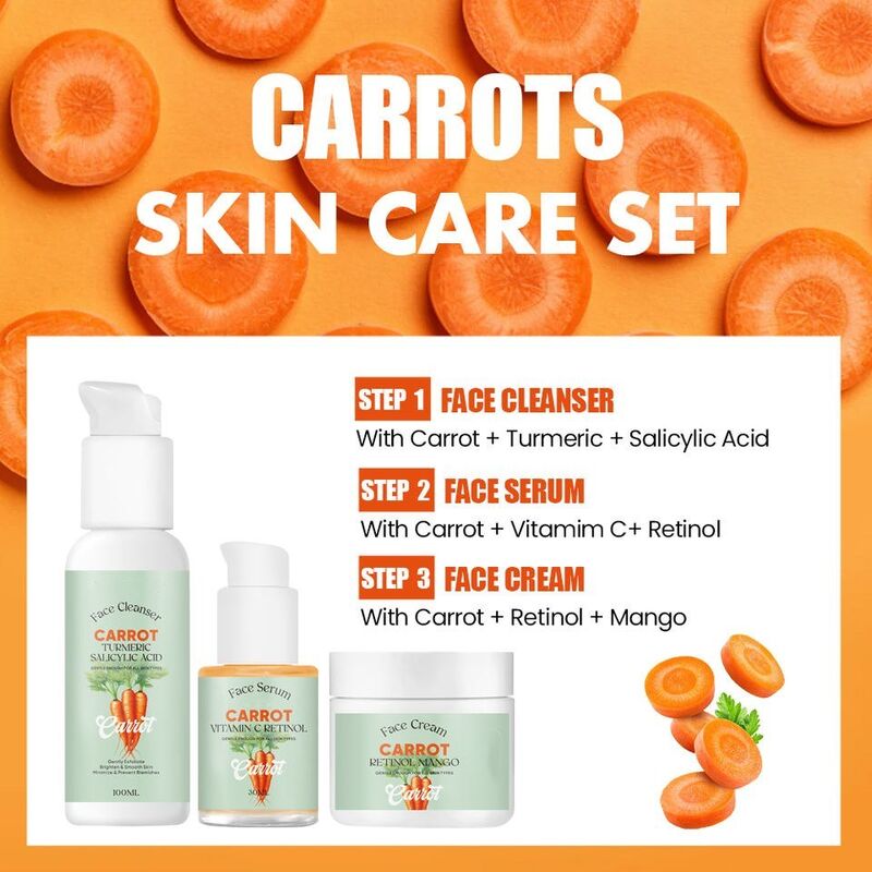 OEM ODM Brand Customized Whitening Skin Care Set Carrot Acne Removing Skin Care Product face cream Deep Cleaning Facial Cleanser Moisture Replenishing Anti Wrinkle Firming Serum essence