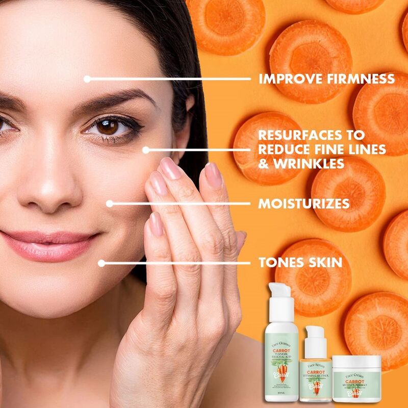 OEM ODM Brand Customized Whitening Skin Care Set Carrot Acne Removing Skin Care Product face cream Deep Cleaning Facial Cleanser Moisture Replenishing Anti Wrinkle Firming Serum essence