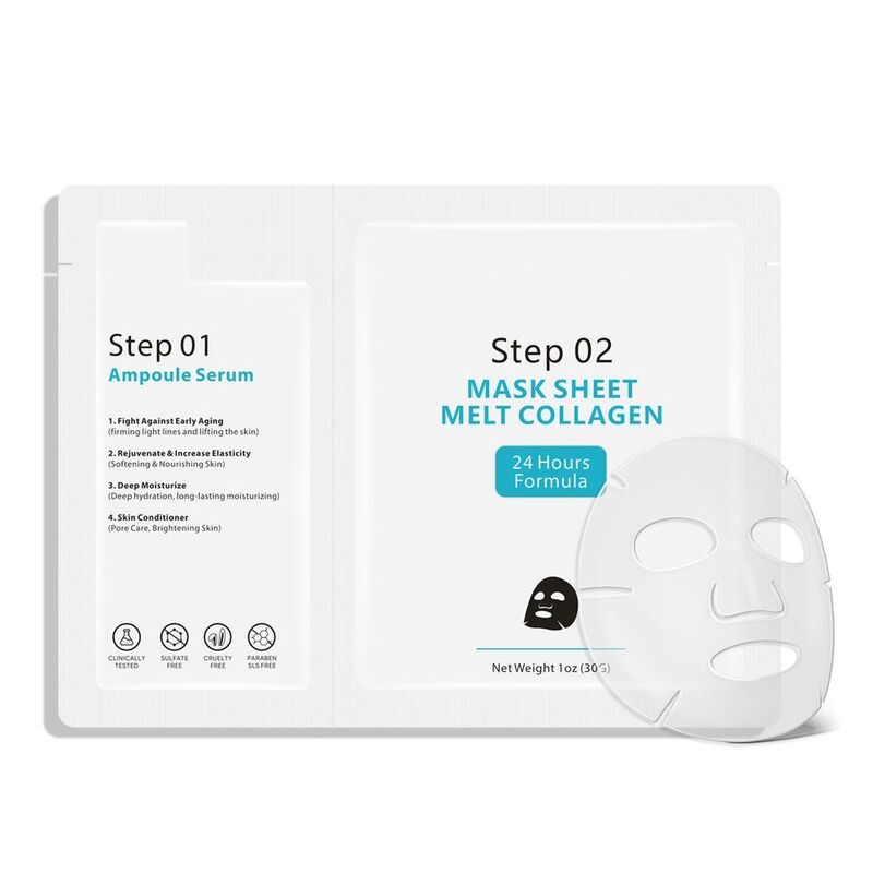OEM ODM Korean Cosmetics Wholesale Skin Care Two in One essence Liquid and facial mask Melting Collagen Crystal Facial Brightening Anti Wrinkle Tablet facial mask