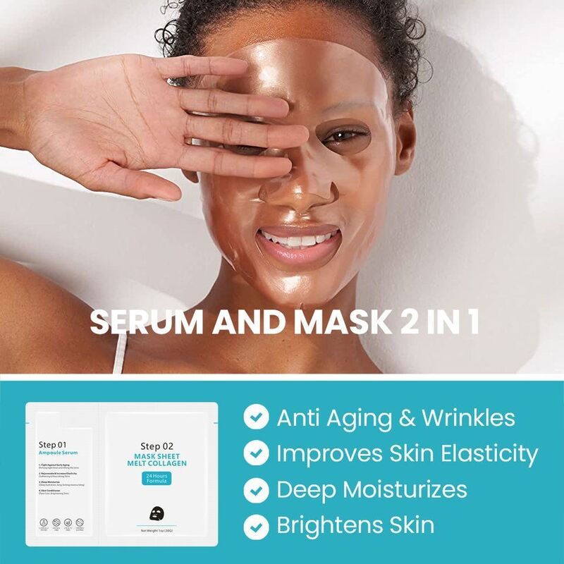 OEM ODM Korean Cosmetics Wholesale Skin Care Two in One essence Liquid and facial mask Melting Collagen Crystal Facial Brightening Anti Wrinkle Tablet facial mask
