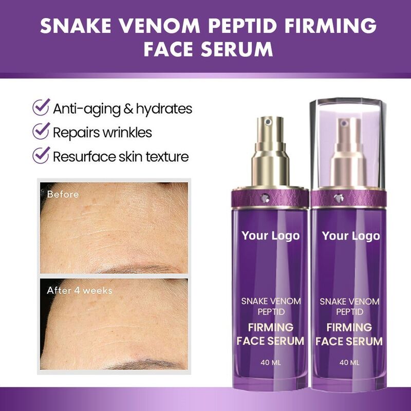 OEM ODM Brand Luxury Facial Skin Care Serum essence Liquid Repairs Wrinkles, Improves Anti aging and Brightening Snake Venom Peptide Facial Serum