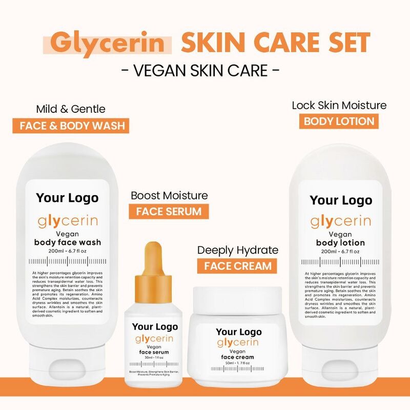 OEM ODM Korean brand customized skin care set Natural glycerine facial essence Serum body hyaluronic acid moisturizing anti-aging brightening face cream Pure facial cleanser