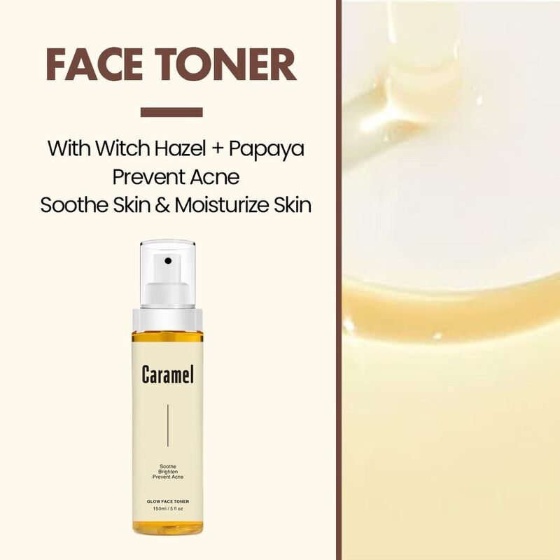 OEM ODM Brand Black Skin Brightening Toner Acne Treatment Pores Minimize Exfoliation Skin Glow Caramel Facial Toner spray
