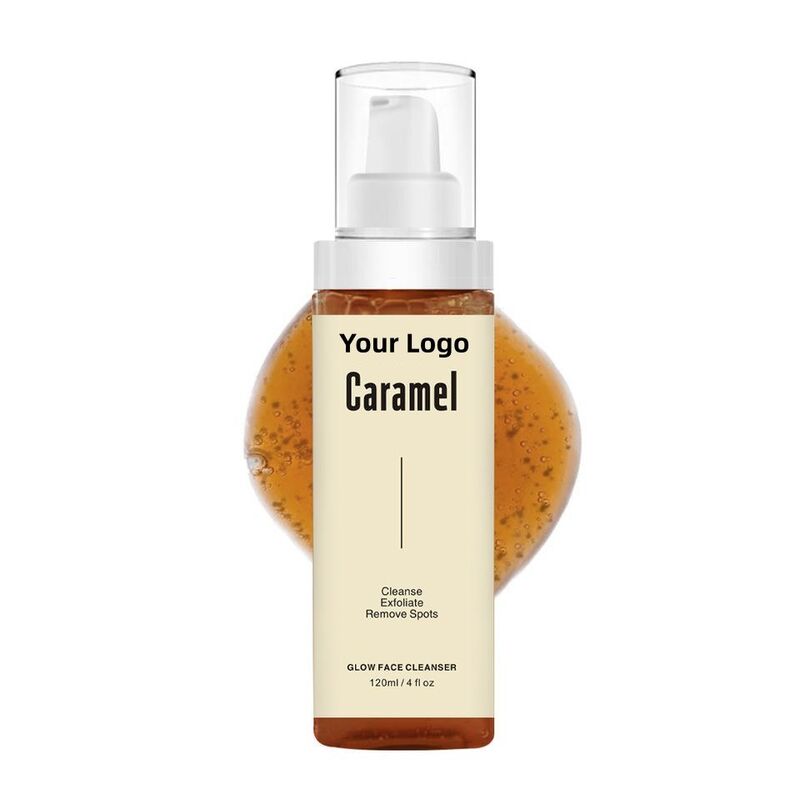 OEM ODM brand natural vegetarian foaming facial cleanser caramel acne removing skin exfoliating brightening facial cleanser