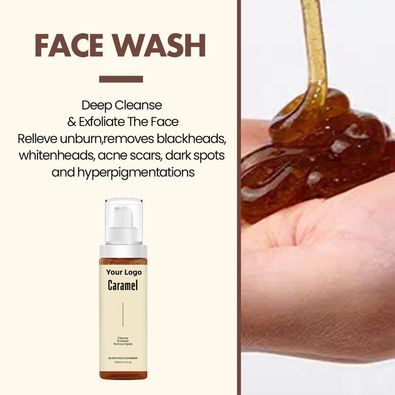 OEM ODM brand natural vegetarian foaming facial cleanser caramel acne removing skin exfoliating brightening facial cleanser