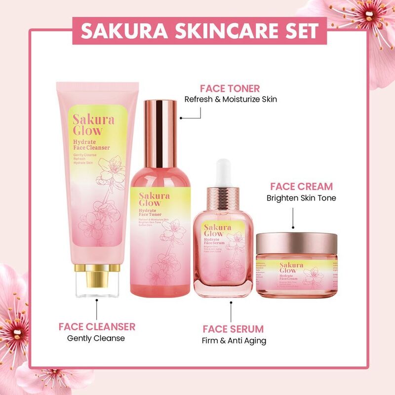 OEM ODM brand high-quality organic skin care set Deep cleaning and moisturizing toner brightening cherry blossom face cream serum