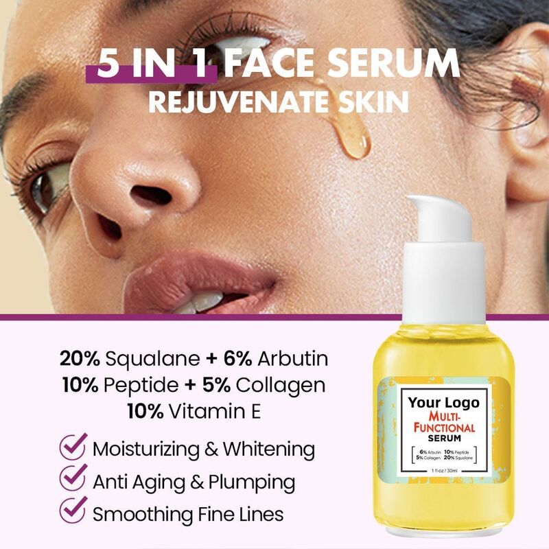 OEM DOM brand 5 in 1 multifunctional skin care essence product contains hyaluronic acid, vitamin C, whitening, anti-aging and anti wrinkle serum essence