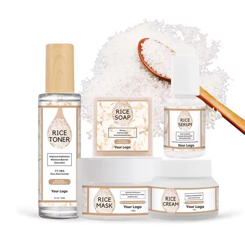 OEM ODM Korean Brand Customized Skincare Set Rice Sleeping Facial Mask Cream Cosmetics Beauty Skincare Products Natural Brightening Hydrating Serum Essence Face Cream